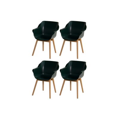 Set van 4 - Hartman Sophie Studio dining armstoel - Night green - Teak poot