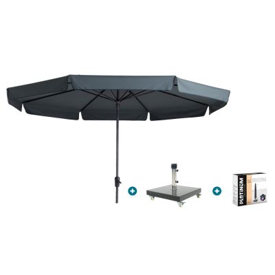 Madison Syros Luxe stokparasol Ø350 cm. - Grey met Granada voet en hoes