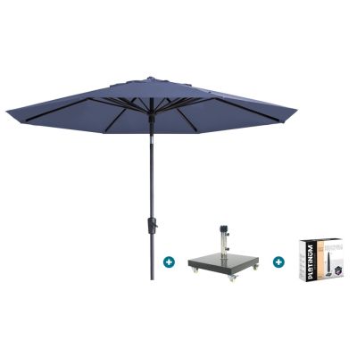 Madison Paros 2 Luxe stokparasol 3 m. rond - Safier blue met Granada voet en hoes