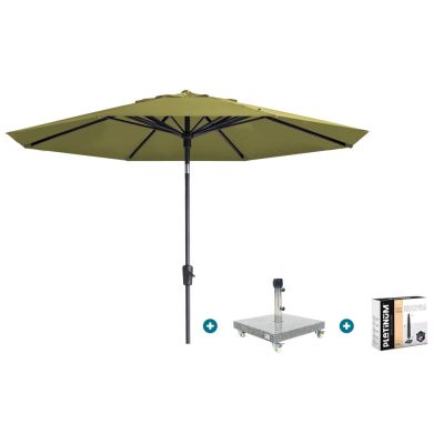 Madison Paros 2 Luxe stokparasol 3 m. rond - Sage green met Sevilla voet en hoes