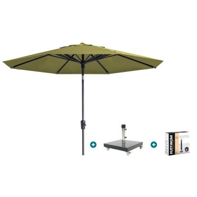 Madison Paros 2 Luxe stokparasol 3 m. rond - Sage green met Granada voet en hoes