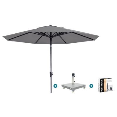 Madison Paros 2 Luxe stokparasol 3 m. rond - Light grey met Sevilla voet en hoes