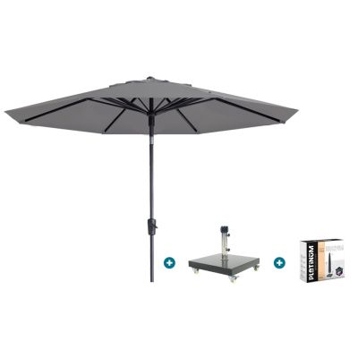 Madison Paros 2 Luxe stokparasol 3 m. rond - Light grey met Granada voet en hoes