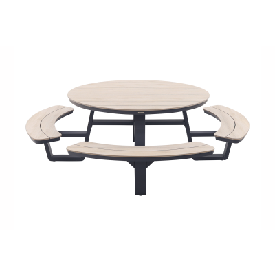 GI Bell (8-persoons) picknicktafel rond Ø148 cm. - Carbon black/Light Teak look