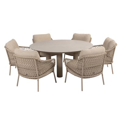 4 Seasons Sardinia/Donato low dining tuinset Ø160 cm. (7-delig) - Latte