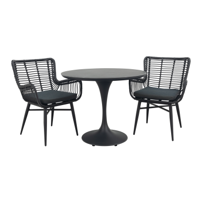 Jasmine/Toscara ronde bistroset Ø90 cm. - Zwart/Keramiek