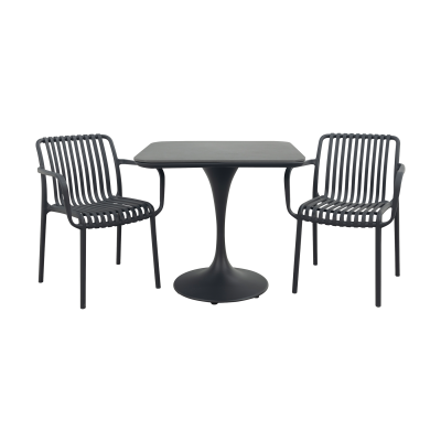 Stripe/Toscara stapelbare bistroset 80x80 cm. - Antraciet/Keramiek