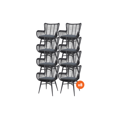 Set van 8 - Jasmine dining tuinstoel - Black