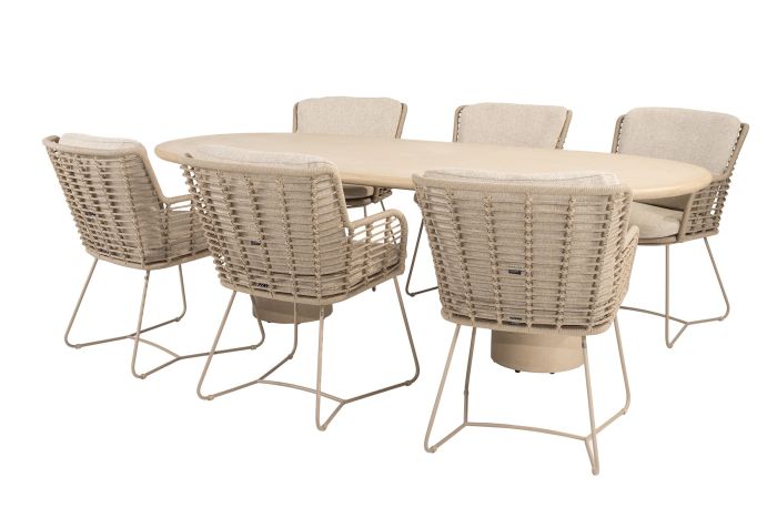 4SO Fabrice/Hampton 6-persoons ovale dining tuinset 240x105 cm. - Latte/Mortex