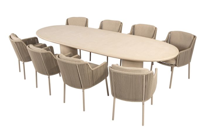 4SO Bernini/Hampton 8-persoons ovale dining tuinset 300x110 cm. - Latte/Mortex
