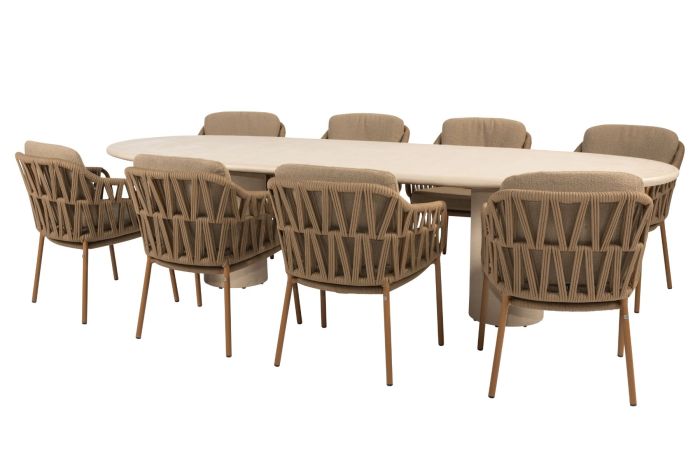 4SO Biarritz/Hampton 8-persoons ovale dining tuinset 300x110 cm. - Amber/Mortex