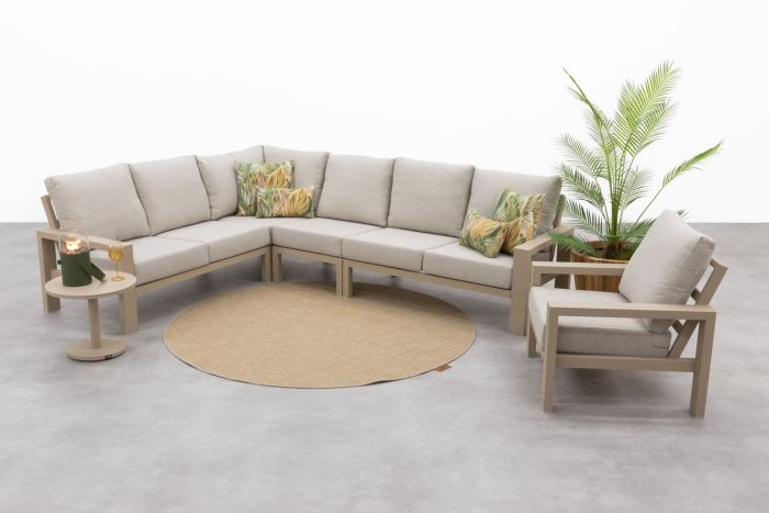 Verano lounge hoekbank + loungestoel (5-delig) - Latte