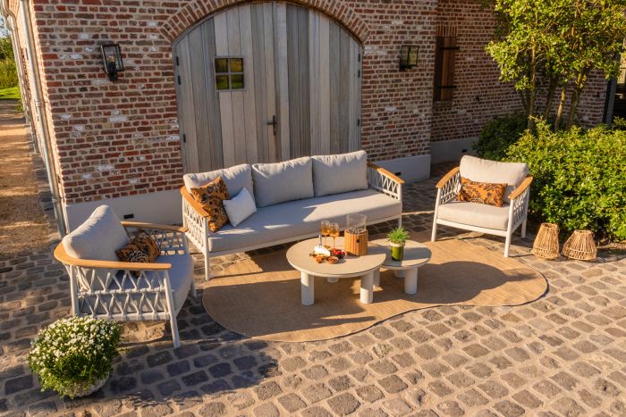 Flora/Liv stoel-bank loungeset - Light rope/Teak