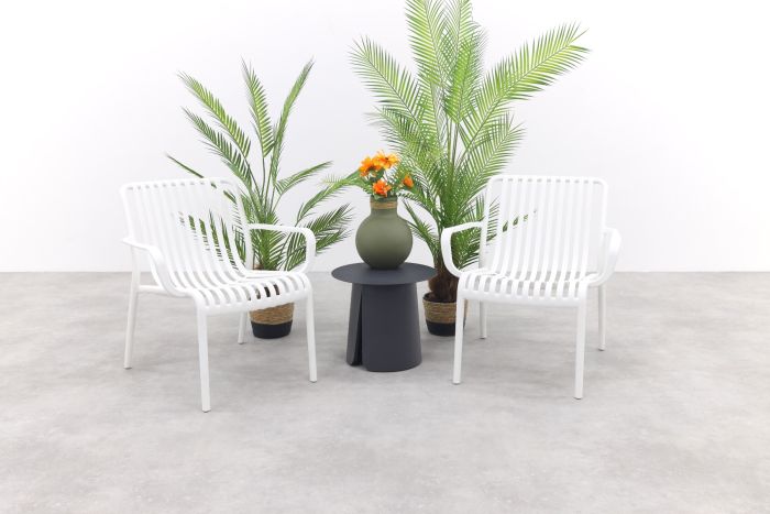 Stripe/Velora loungestoelen set (3-delig) - Wit/Royal grey