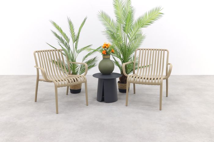 Stripe/Velora loungestoelen set (3-delig) - Taupe/Royal grey