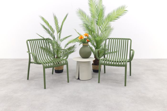 Stripe/Velora loungestoelen set (3-delig) - Mosgroen/Cream