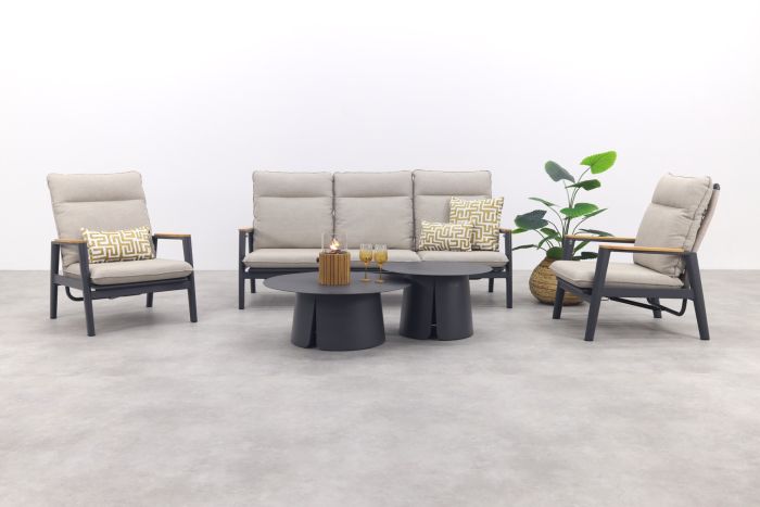 Solaro/Velora verstelbare (5-persoons) stoel-bank loungeset - Zand / Royal Grey