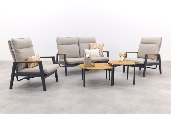 Solaro/Valletta verstelbare (4-persoons) stoel-bank loungeset - Zand / Teak