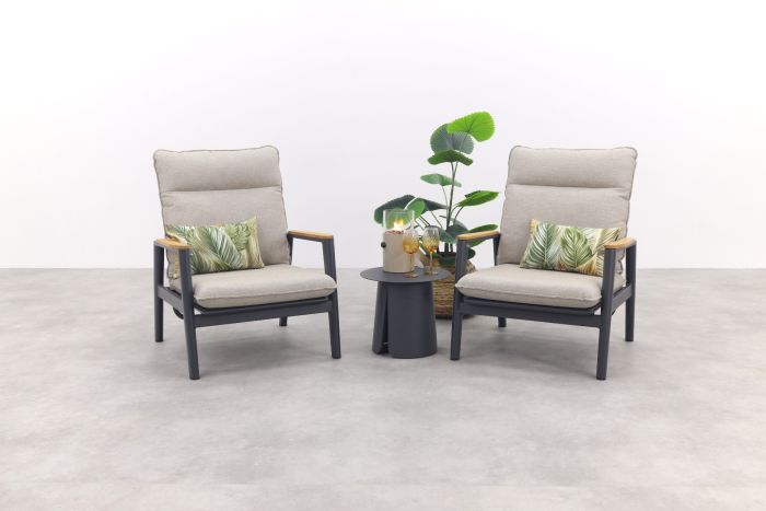 Solaro/Velora verstelbare loungestoelen set (3-delig) - Royal grey / Zand