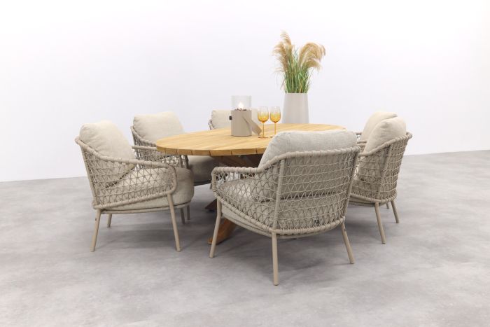 4SO Sardinia/Prado low dining tuinset 240x115 cm. (7-delig) - Latte/Teak