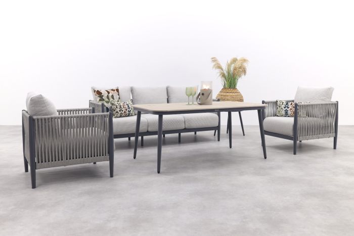 GI Diamo stoel/bank lounge-diningset (4-delig) - Carbon Black/Zand