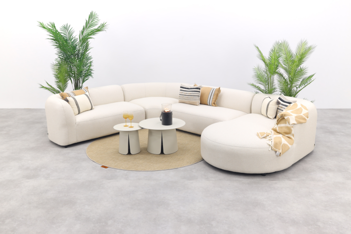 Madeira/Velora ronde u-vorm loungeset + chaise longue links - Naturel Sunbrella/Cream