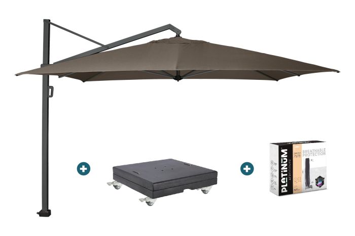 Platinum Icon T1 Zweefparasol - 4x3m. - Havanna taupe met voet en hoes