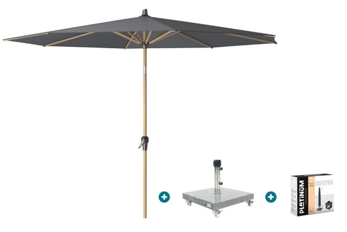 Platinum Riva stokparasol 3 m. rond - Teak antraciet met Sevilla voet en hoes
