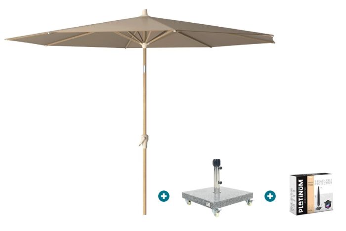 Platinum Riva stokparasol 3 m. rond - Teak taupe met Sevilla voet en hoes