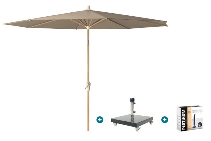 Platinum Riva stokparasol 3 m. rond - Teak taupe met Granada voet en hoes