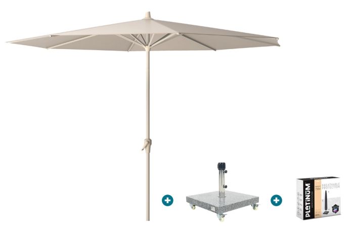 Platinum Riva stokparasol 3 m. rond - Sandstone met Sevilla voet en hoes