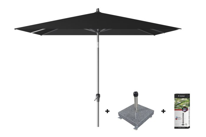 Platinum Riva stokparasol 2.5x2.5 - Black met voet en hoes