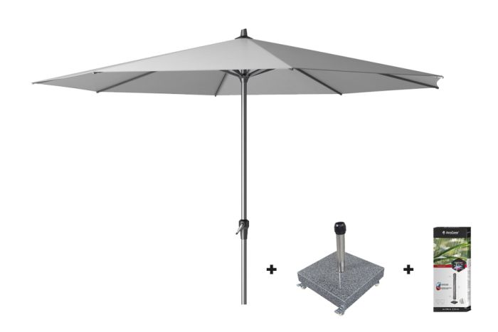Platinum Riva stokparasol 3.5 m. rond - Light Grey met voet en hoes