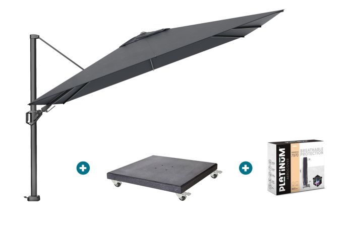 Platinum Challenger zweefparasol Premium T2 2,6x3,5 m - Faded Black met Modena voet en hoes