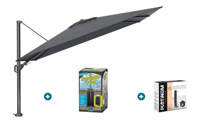 Platinum Challenger zweefparasol Premium T2 2,6x3,5 m - Faded Black met ingraafvoet en hoes