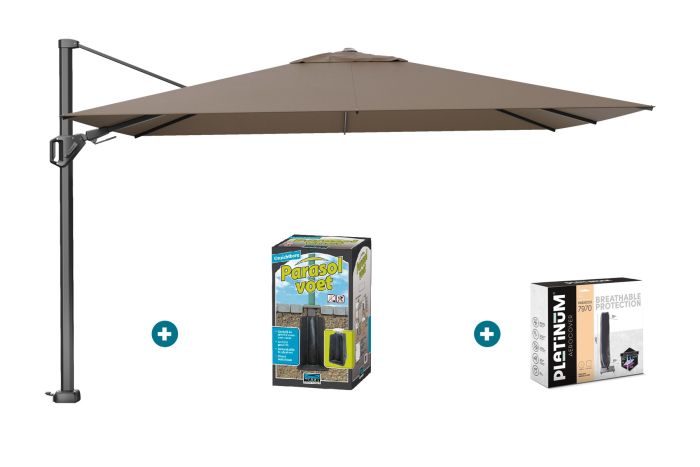 Platinum Challenger zweefparasol Premium T2 2,6x3,5 m - Havana taupe + ingraafvoet en hoes