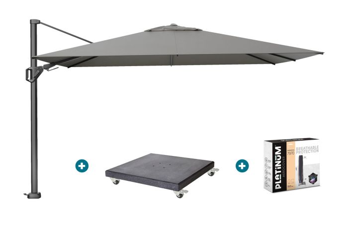 Platinum Challenger zweefparasol Premium T2 2,6x3,5 m - Manhattan Grey + Modena voet en hoes