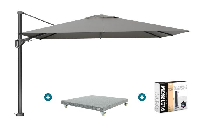 Platinum Challenger zweefparasol Premium T2 2,6x3,5 m - Manhattan grey + voet en hoes
