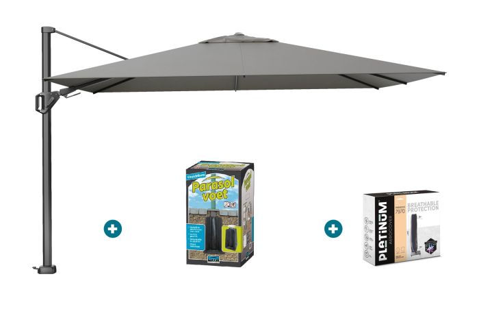Platinum Challenger zweefparasol Premium T2 2,6x3,5 m - Manhattan grey + ingraafvoet en hoes