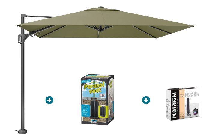 Platinum Challenger zweefparasol T2 - 3x3 m. - Lush green - met ingraafvoet en hoes