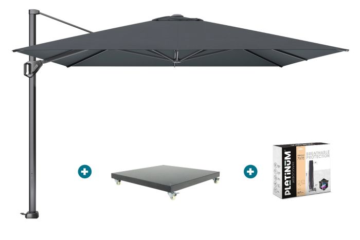 Platinum Challenger Telescope Zweefparasol premium - 3,5x3,5 - Faded Black met Marbella voet en hoes