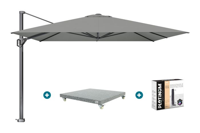 Platinum Challenger Telescope Zweefparasol premium - 3,5x3,5 - Manhattan grey met voet en hoes