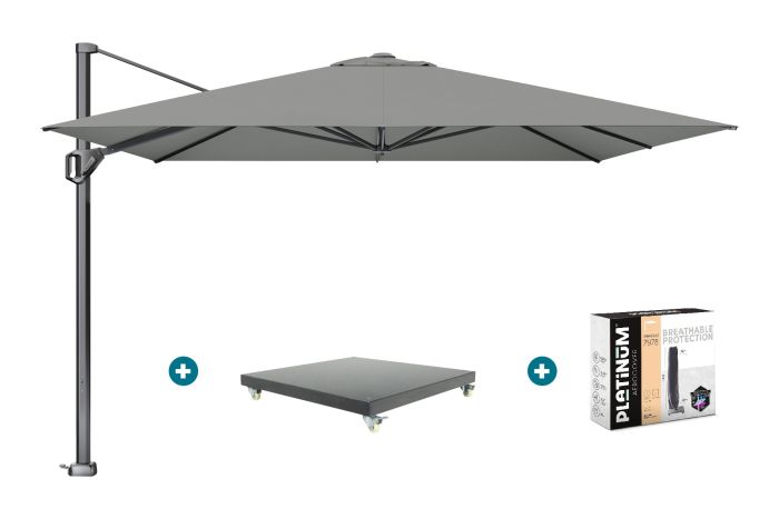 Platinum Challenger Telescope Zweefparasol premium - 3,5x3,5 - Manhattan grey met Marbella voet en hoes