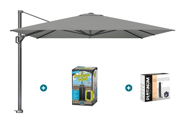 Platinum Challenger Telescope Zweefparasol premium - 3,5x3,5 - Manhattan grey met ingraafvoet en hoes