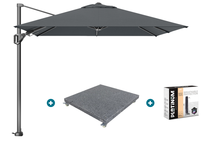 Platinum Voyager zweefparasol T2 2,7x2,7 m. - Antraciet met voet en hoes