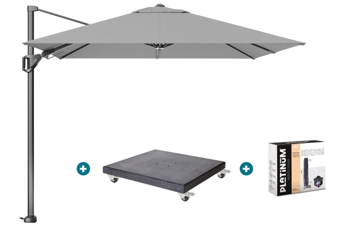Platinum Voyager zweefparasol T2 2,7x2,7 m. - Light grey met Modena voet en hoes