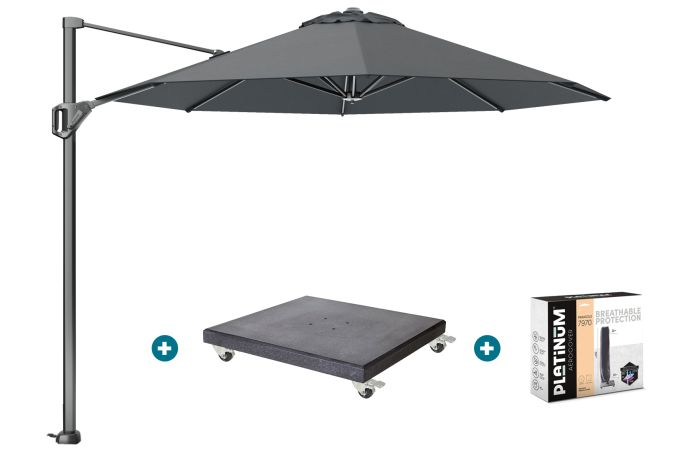 Platinum Voyager ronde zweefparasol T1 3 m. - Antraciet met Modena voet en hoes