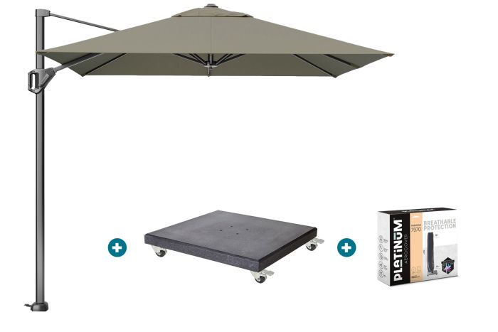 Platinum Voyager zweefparasol T1 2.5x2.5 m. - Taupe met Modena voet en hoes