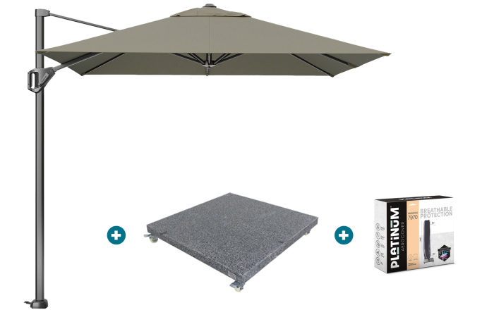 Platinum Voyager zweefparasol T1 2.5x2.5 m. - Taupe met voet en hoes
