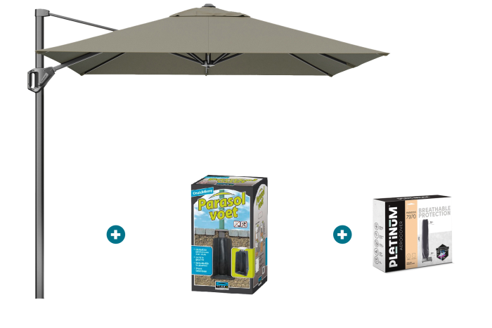 Platinum Voyager zweefparasol T1 2.5x2.5 m. - Taupe met ingraafvoet en hoes